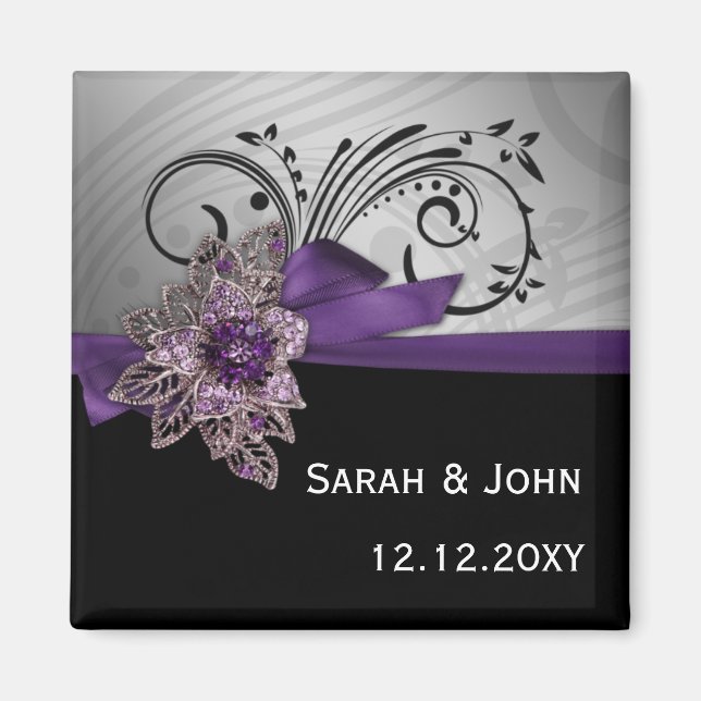Lila FAUX vintage  brooch Bröllop Magnet (Framsidan)