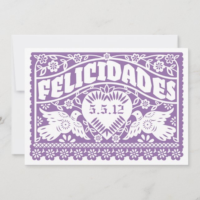 Lila Felicidades Love birds Papel Picado Inbjudningar (Baksida)