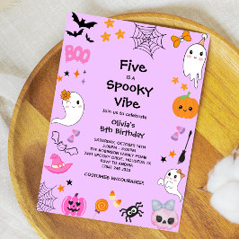 Lila Fem isa Spooky Vibe Halloween 5:e födelsedage Inbjudningar