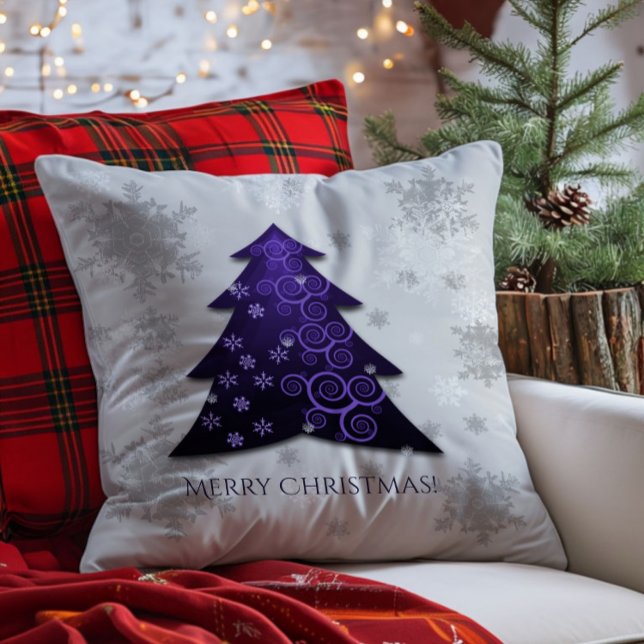 Lila Festive Julgran Dekorativ kudde (Purple Festive Christmas Tree Throw Pillow)