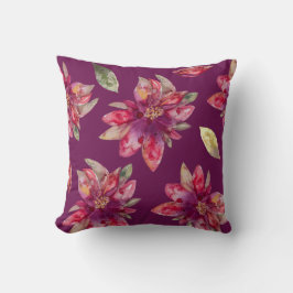 Lila Festive Watercolor Poinsettia Pillow Kudde
