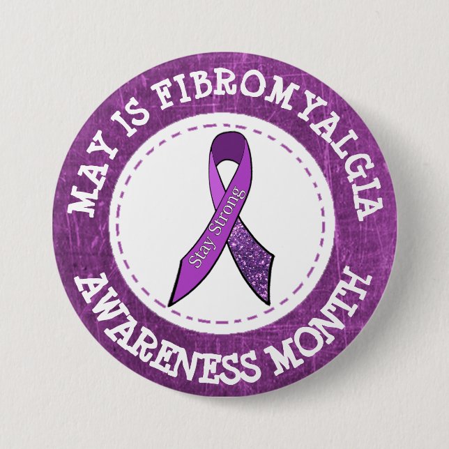 Lila Fibromyalgia Awareness Month Ribbon Button Knapp (Framsida)