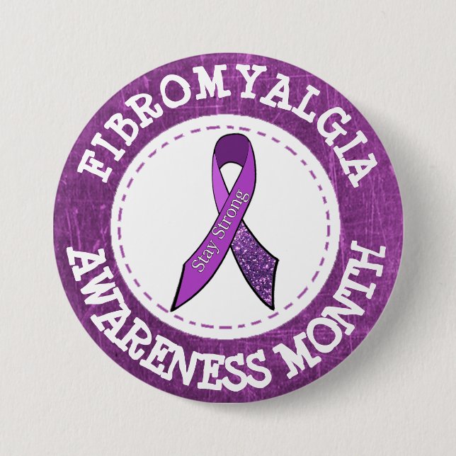 Lila Fibromyalgia Awareness Month Ribbon Button Knapp (Framsida)