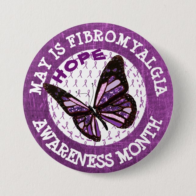 Lila Fibromyalgia Awareness Month Ribbon Button Knapp (Framsida)