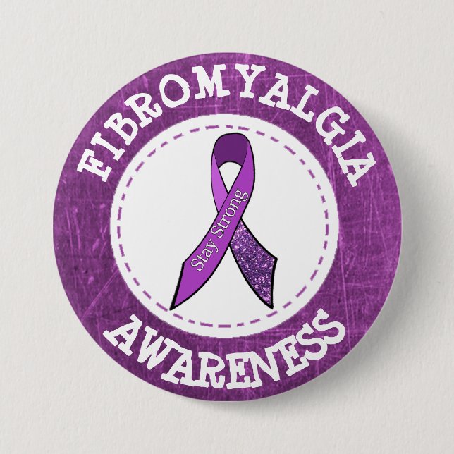 Lila Fibromyalgia Awareness Ribbon Button Knapp (Framsida)