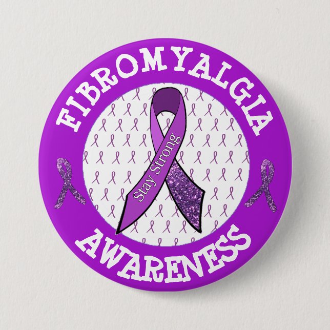 Lila Fibromyalgia Awareness Ribbon Button Knapp (Framsida)