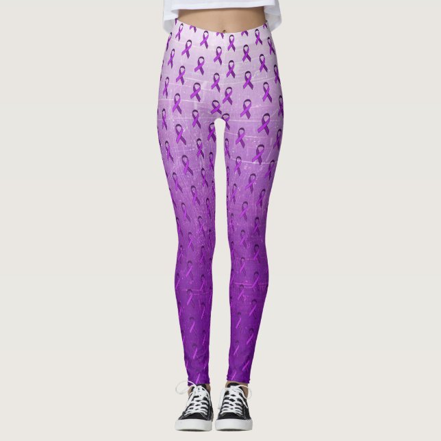 Lila Fibromyalgia Awareness Rosett band Leggings (Framsida)