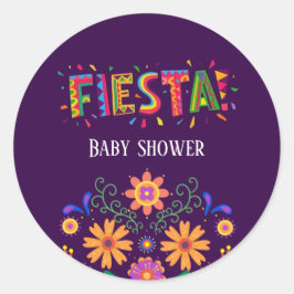 Lila Fiesta Blommigt Baby Shower Runt Klistermärke