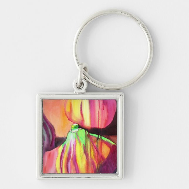 Lila Figuroriginalfärgning av vattenfärg, droppfär Fyrkantig Silverfärgad Nyckelring (Framsidan)