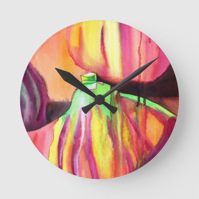 Lila Figuroriginalfärgning av vattenfärg, droppfär Rund Klocka (Framsida)