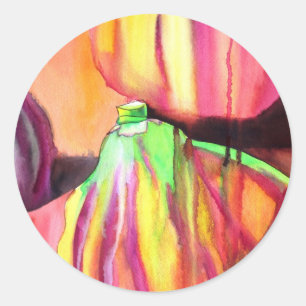 Lila Figuroriginalfärgning av vattenfärg, droppfär Runt Klistermärke