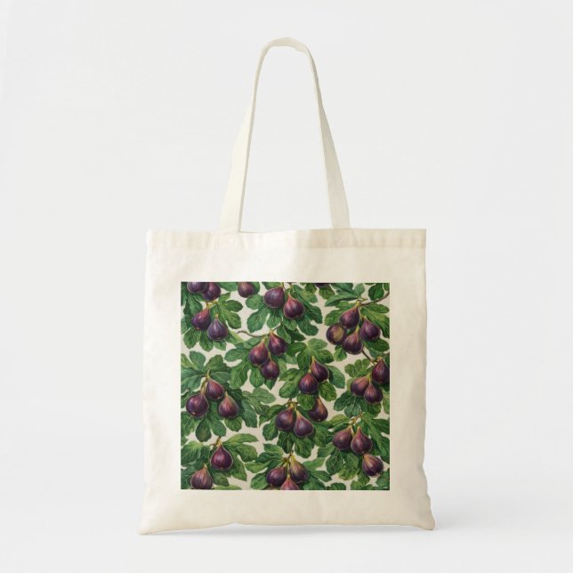 Lila fikon frukt botaniskt mönster tygkasse (Framsidan)