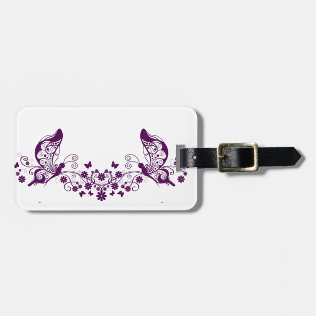 Lila Filigree Butterflies Bagagebricka (Horisontell Framsida)
