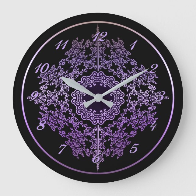 Lila Filigree Motif Wall Clock Stor Klocka (Framsida)