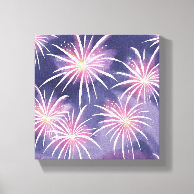 Lila Fireworks | Pastel Watercolor Canvastryck (Framsida)