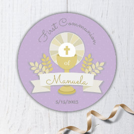 Lila First Communion Runt Klistermärke