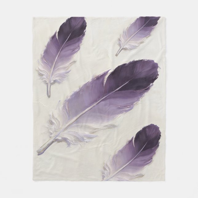 Lila Fjäder Mjuk Estetisk Modern Boho Fleecefilt (Framsidan)