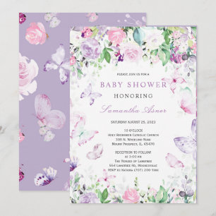 Lila Fjäril Baby Shower  Inbjudningar