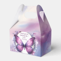 Lila fjäril baby shower Tack