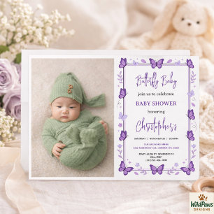 Lila Fjäril Babyflicka Barnkalas Inbjudningar
