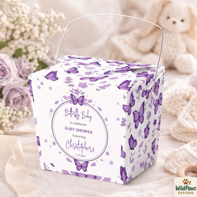 Lila Fjäril Babyflicka Bebis-barnvaktparty Presentaskar (Purple Butterfly Baby Girl Baby Shower Favor Boxes
)