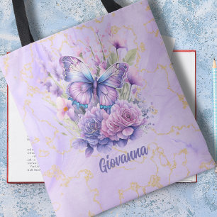 Lila Fjäril Blommande Trädgård  Tygkasse