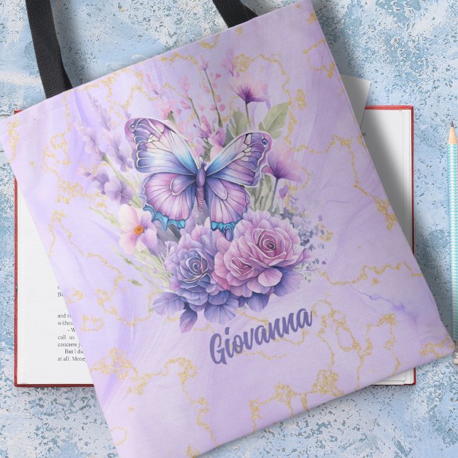Lila Fjäril Blommande Trädgård  Tygkasse (Skapare uppladdad)