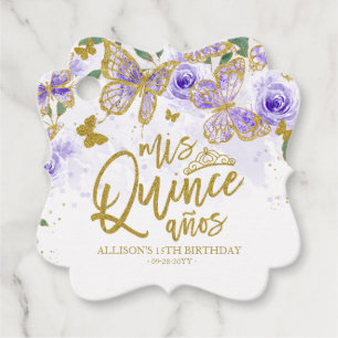 Lila fjäril Blommig Quinceanera Förmånsetiketter Gåvor Etiketter