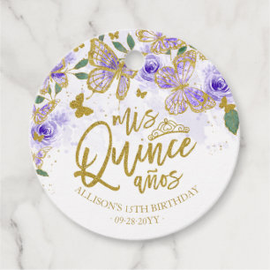 Lila Fjäril Blommig Quinceanera Gåvor Etiketter