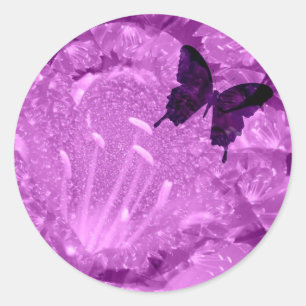 Lila fjäril Blommig rund klistermärke