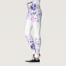 Lila Fjäril Blommig Vattenfärg Leggings - Söt