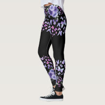 Lila Fjäril Blommig Vattenfärg Leggings - Söt