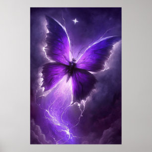 Lila-fjäril i blixtväggkonst poster