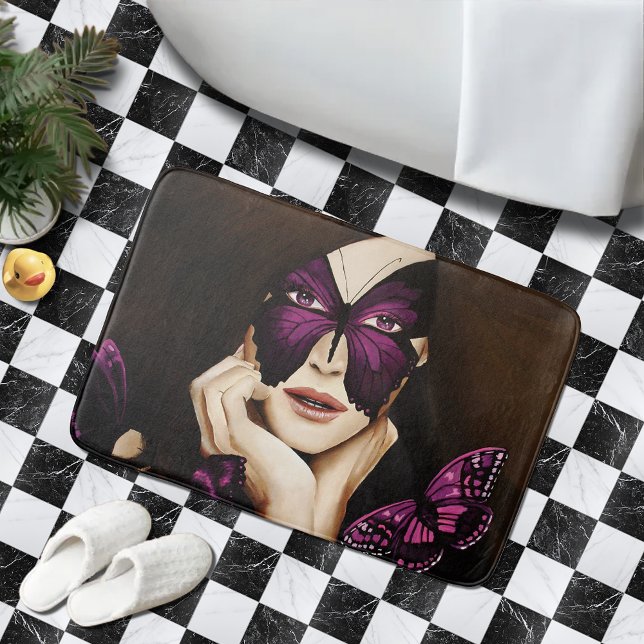 Lila Fjäril Masquerade Kvinna Elegant Fantasy Badrumsmatta (Skapare uppladdad)