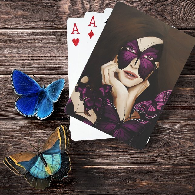 Lila Fjäril Masquerade Kvinna Elegant Fantasy Casinokort (Skapare uppladdad)
