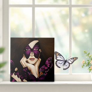 Lila Fjäril Masquerade Kvinna Elegant Fantasy Kakelplatta