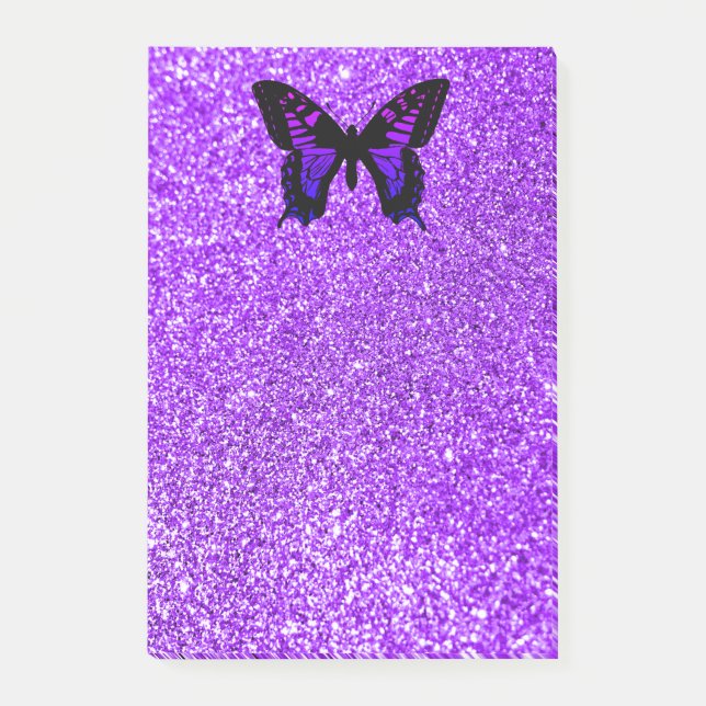 Lila fjäril på glitter post-it block (Framsida)