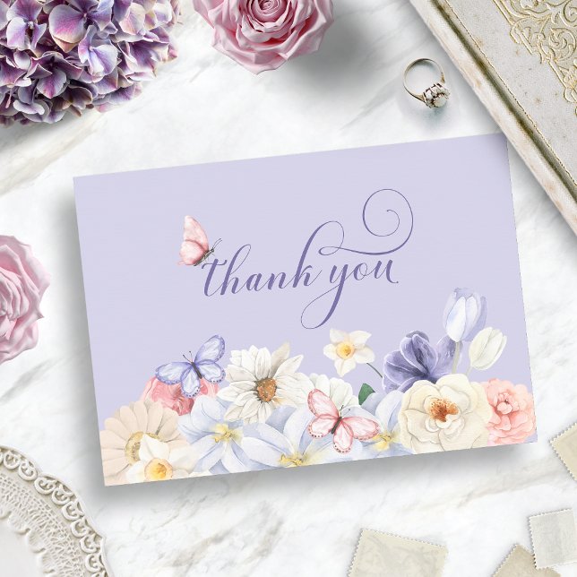 Lila Fjäril Tack Kort (Purple Butterfly Thank You Card
)