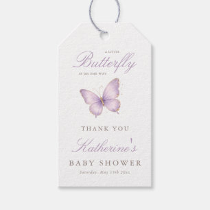 Lila Fjäril Tema Baby Shower Tack Gåva Presentetikett