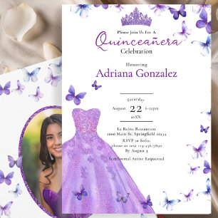 Lila Fjärilar Klänning Foto 15 XV Quinceanera Inbjudningar