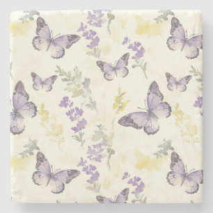 Lila Fjärilar Lavendel Blommig Stenunderlägg