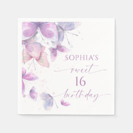 Lila fjärilar Sweet 16 födelsedagsfest Pappersservett