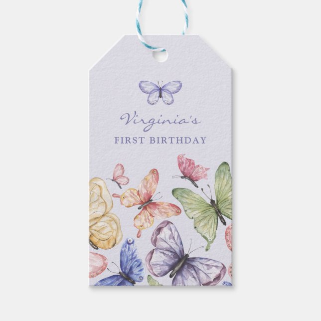 Lila Fjärils Födelsedag Presentetikett (Framsidan)