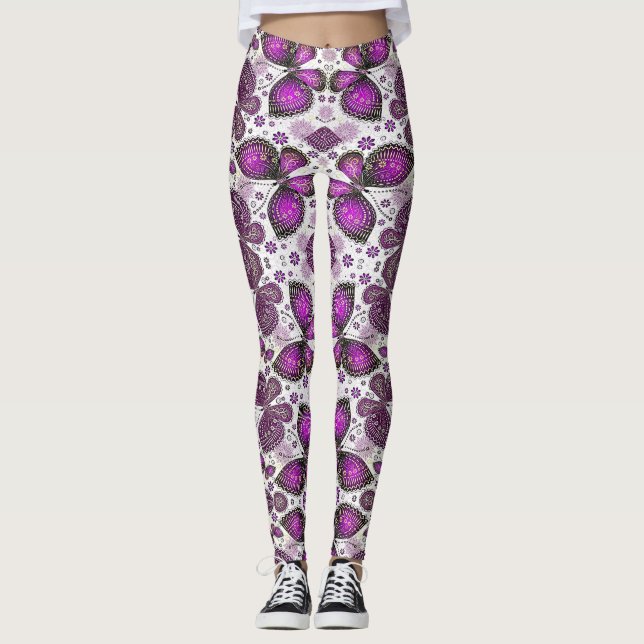 Lila fjärilsbatikmönstrade leggings (Framsida)