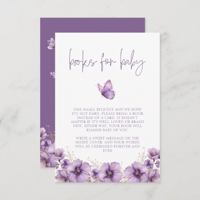 Lila fjärilsböcker för bebisar, bebisförsäljning tilläggskort (Fram/baksida)