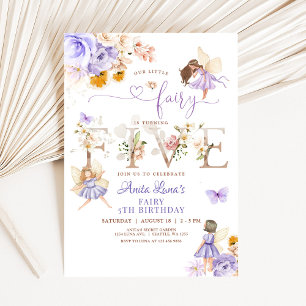 Lila fjärilsmagisk blommig 5-årsdag inbjudningar