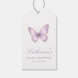 Lila fjärilstema Baby Shower Tack Favor Presentetikett