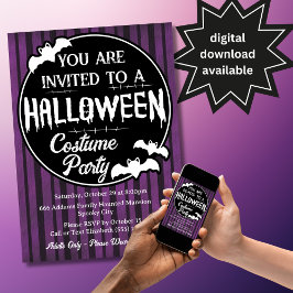 Lila Fladdermus Halloween Costume Party-inbjudan Inbjudningar