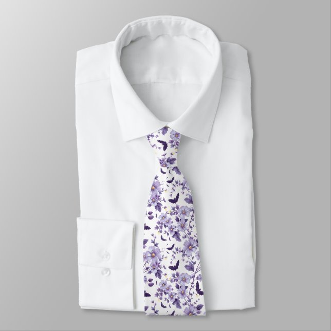 Lila Fladdermus och Flowers Halloween Neck Tie Slips (Bunden)