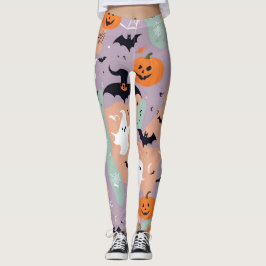 Lila Fladdermus och Pumpkin Spooky Roligt Hallowee Leggings